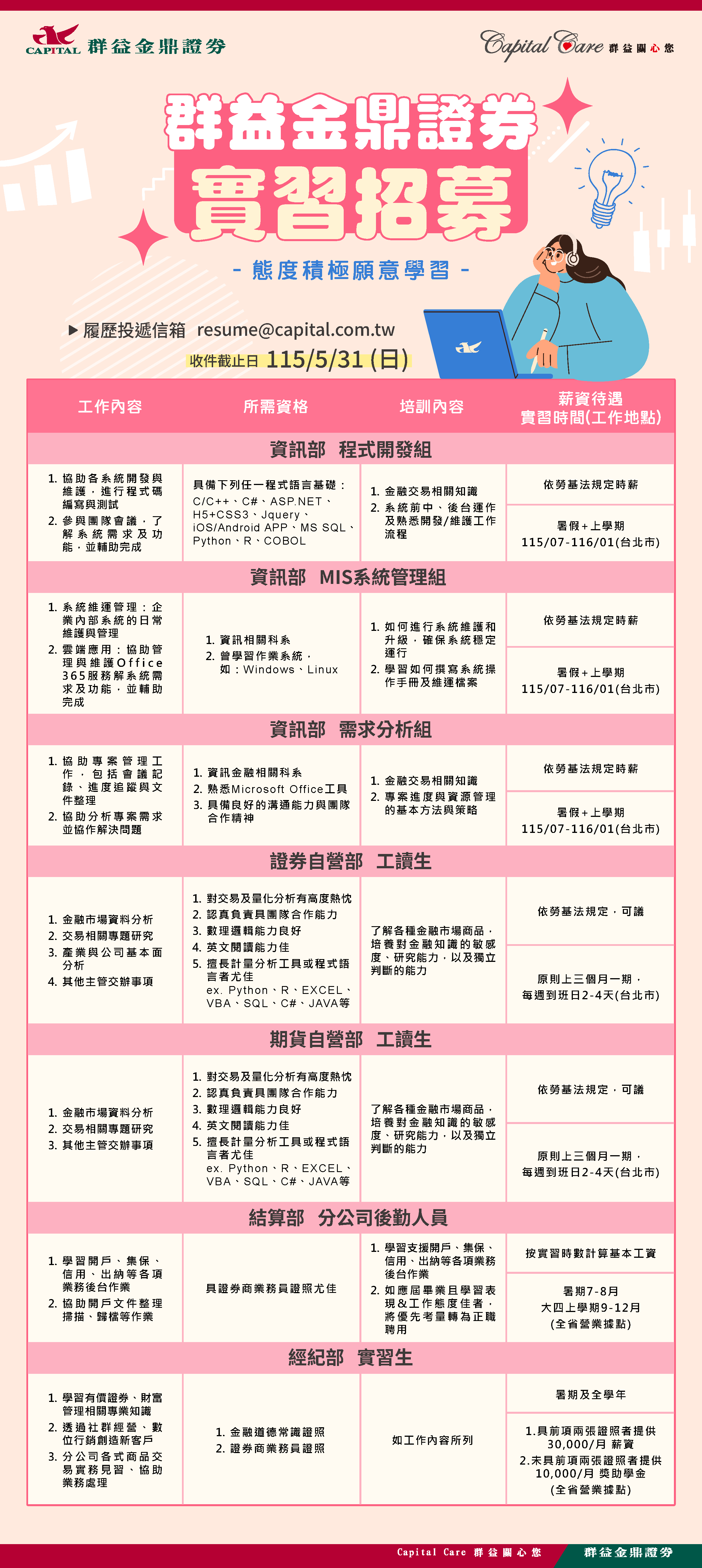 群益金鼎證券暑期實習資訊海報